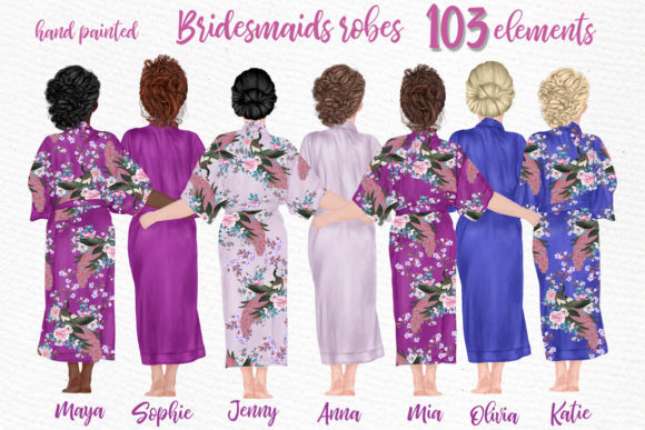 Elegant Bridesmaid Robes Clipart for Your Wedding Designs