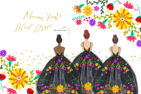 Elegant Wedding Princess Black Dresses Clipart for Creative Projects