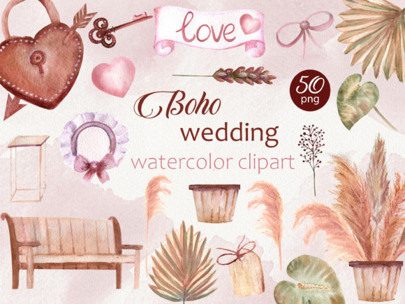 Enchanting Boho Wedding Watercolor Clipart for Timeless Designs