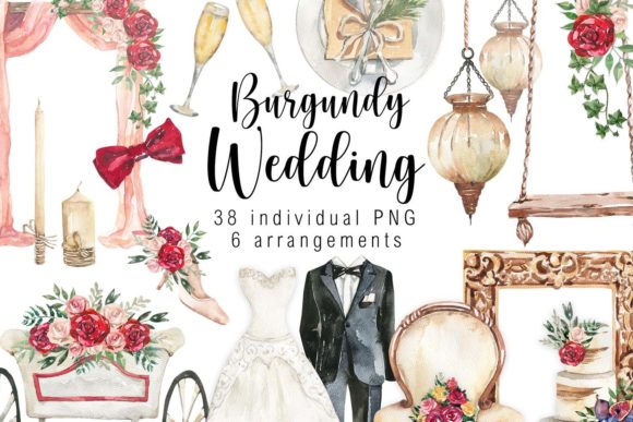 Rich Burgundy Watercolor Clipart for Elegant Wedding Stationery