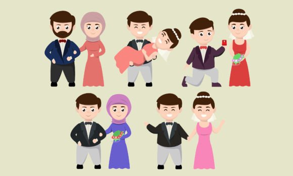 Whimsical Wedding Designs: The Couple Get Married Cartoon Set