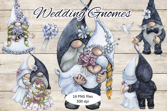 Whimsical Wedding Gnome Clipart: Your Bride & Groom PNG Set